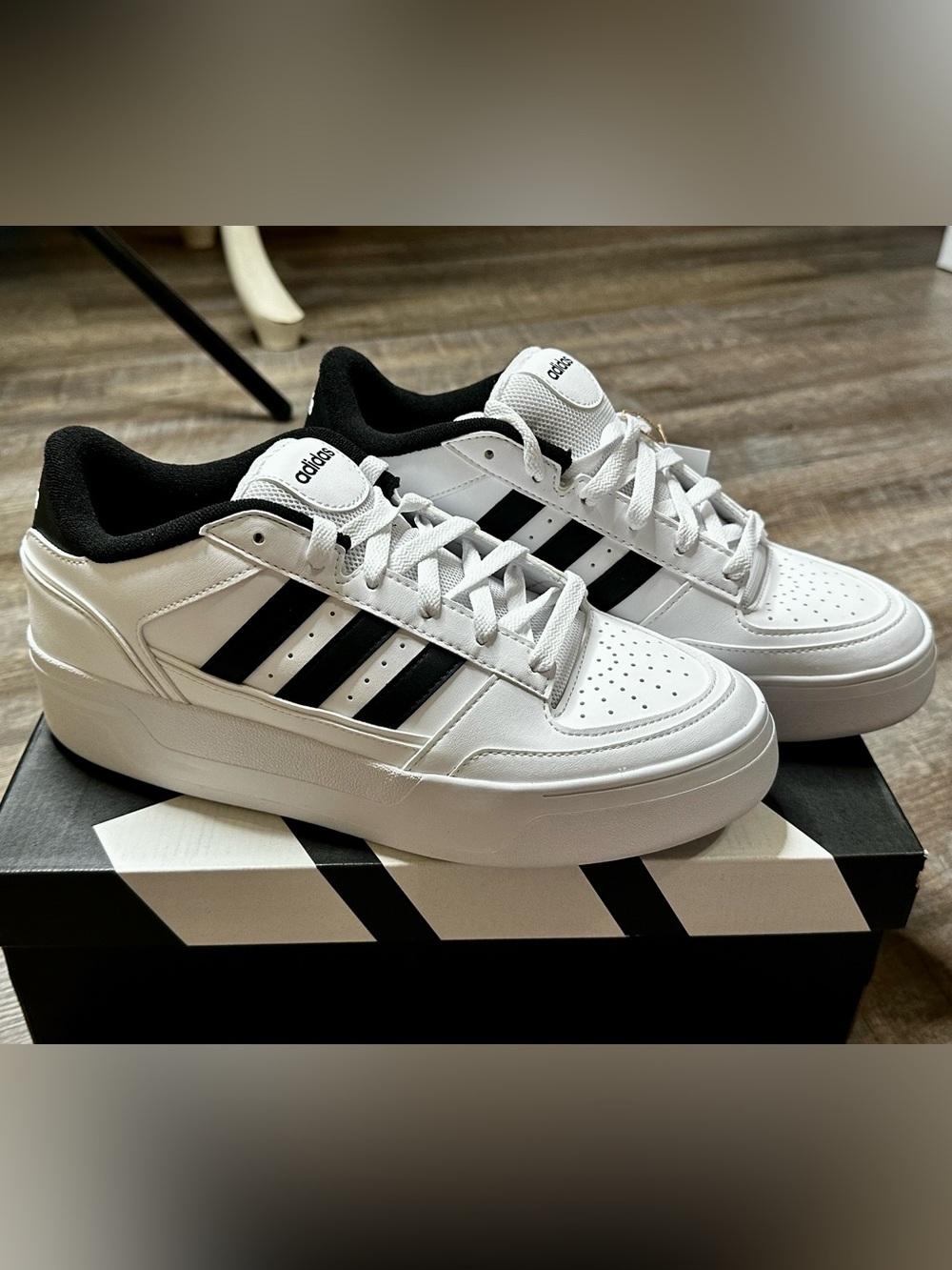 adidas Break Start Bold White and Black Low-Top Court Sneaker